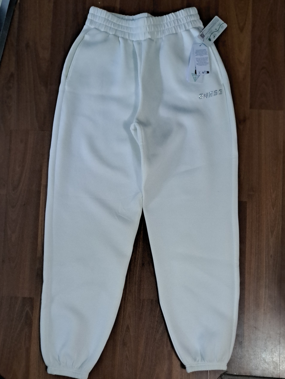 Guess Women's White Jogger Sweatpants with Elastic Cuffs
